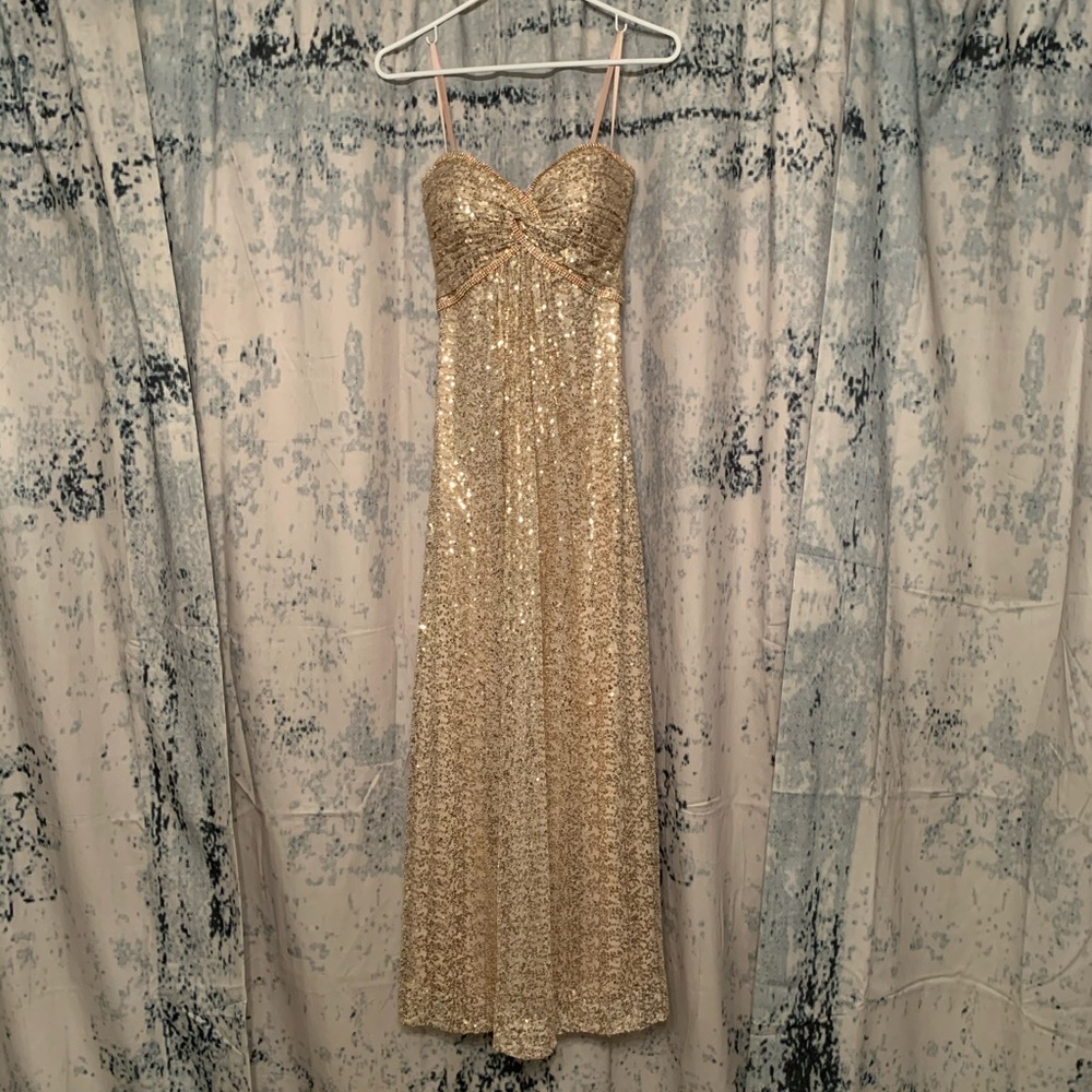 La Femme Strapless Gold Dress - Picture 1 of 7